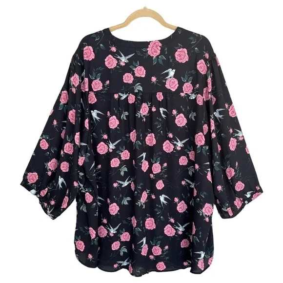 Torrid Floral Bird Print Georgette Tie Neck Blouse Size 5X - Picture 8 of 14